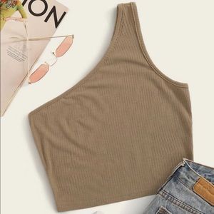 Tan one shoulder crop top cami